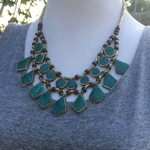 Boho statement necklace-gold and turquoise stones